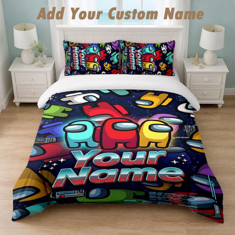 Bedding Set 1 Duvet Cover 2 Pillowcases Among Us Print Soft Bed Linen Bedroom Decor