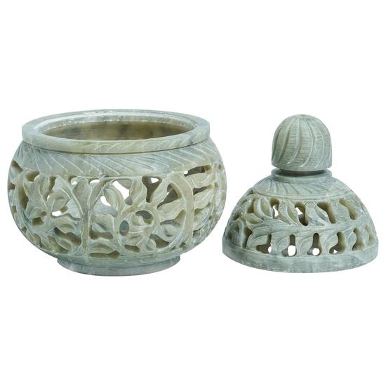 Crocon Soap Stone Leaf Design Stone Style Tea Light Holder for Home Office & Table Decorative Gift Set Size : (7.5 X 7.5 X 10.5)