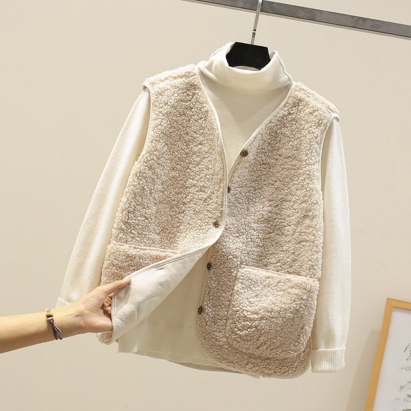 

Women s Fashion Casual Loose Lamb Wool Female Short Winter Vest XXXL бежевий