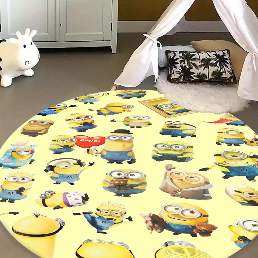 Hot Sale Minions Round Rug Cute Cartoon Theme Circular Floor Mat For Kids Boys Bedroom Dorm Playroom Home Decoration