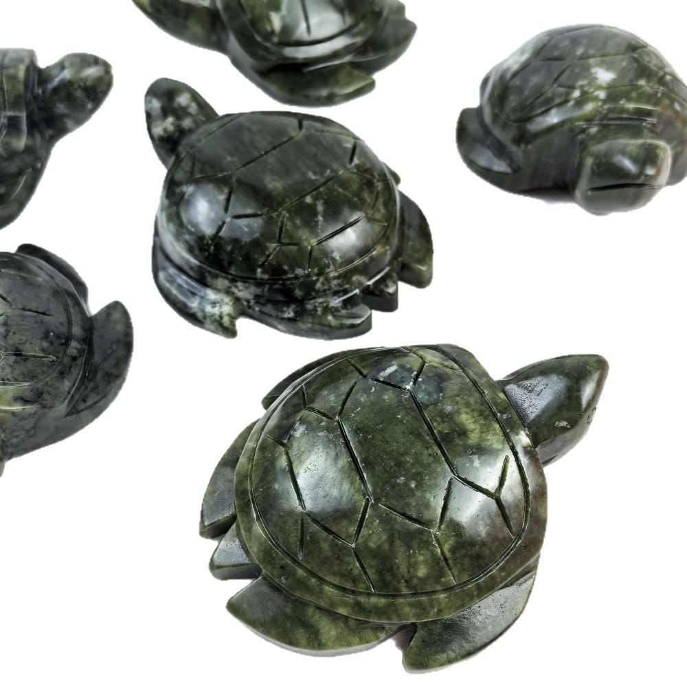 Natürlicher Kristall Xiuyan Jade Schildkröten-Schnitzerei Ornament
