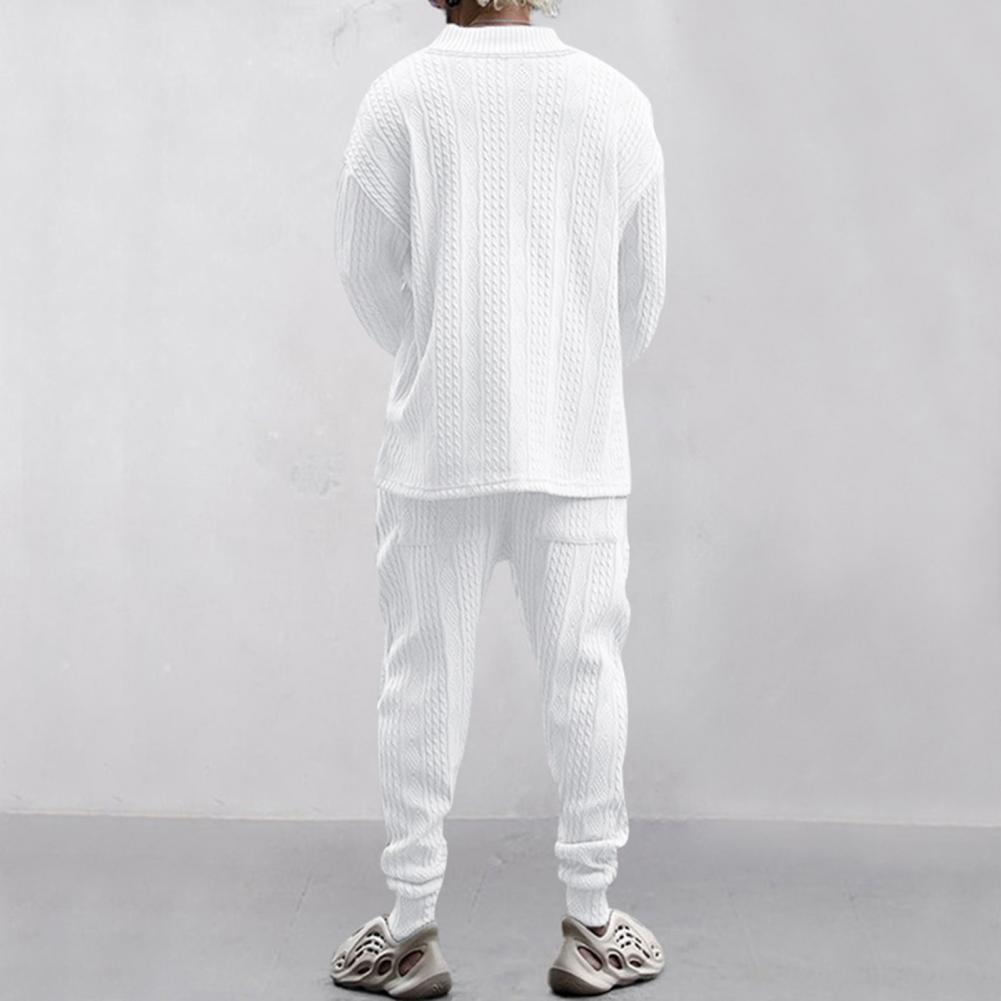 2Pcs/Kit Male Athletic Activitieswear Suit V-Neck Long Sleeve Tops Elastic Drawstring Waist Sweatpants with Pockets Kit Twist  Practical Use