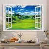 3D Window Frame Spring Landscape Wallpaper Stylish Nordic Blue White Natural Fake Window Window Waterproof Wall Decor for Living Protects Sticker,