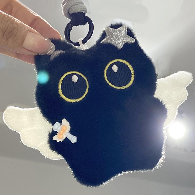 Black Cute Cat Catching Fish Plush Toy Doll Keychain Bag Pendant Charms Car Keyring Accessories For Women Couples Cute Kawaii Gift