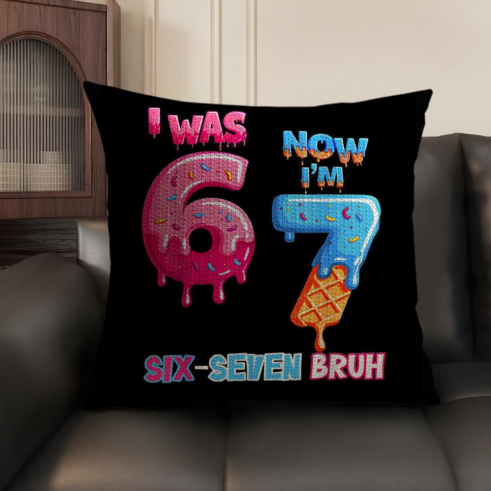 67 Six Seven Cushion Cover Natural Linen Organic Fabric DoubleSided Printing Sofa Home Decor Breathable Environmentally