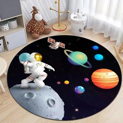 Cartoon Weltraum-Astronaut Wolke Runder Teppich Langlebige Bodenmatte für Kinderzimmer Spielbereich Verspielte Weltraum-Thema Dekor Teppich
