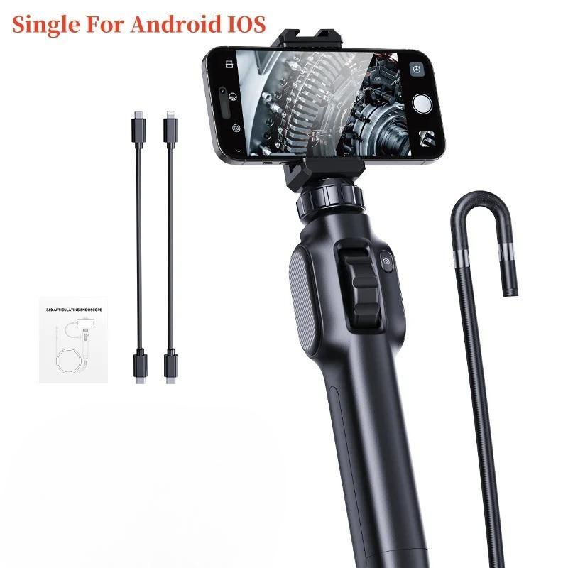 1080P HD Car Inspection Industrial Endoscope Type-C 360° Bi-directional Rotating Joint IP64 Waterproof Camera with 8 LEDs IOS Android Universal