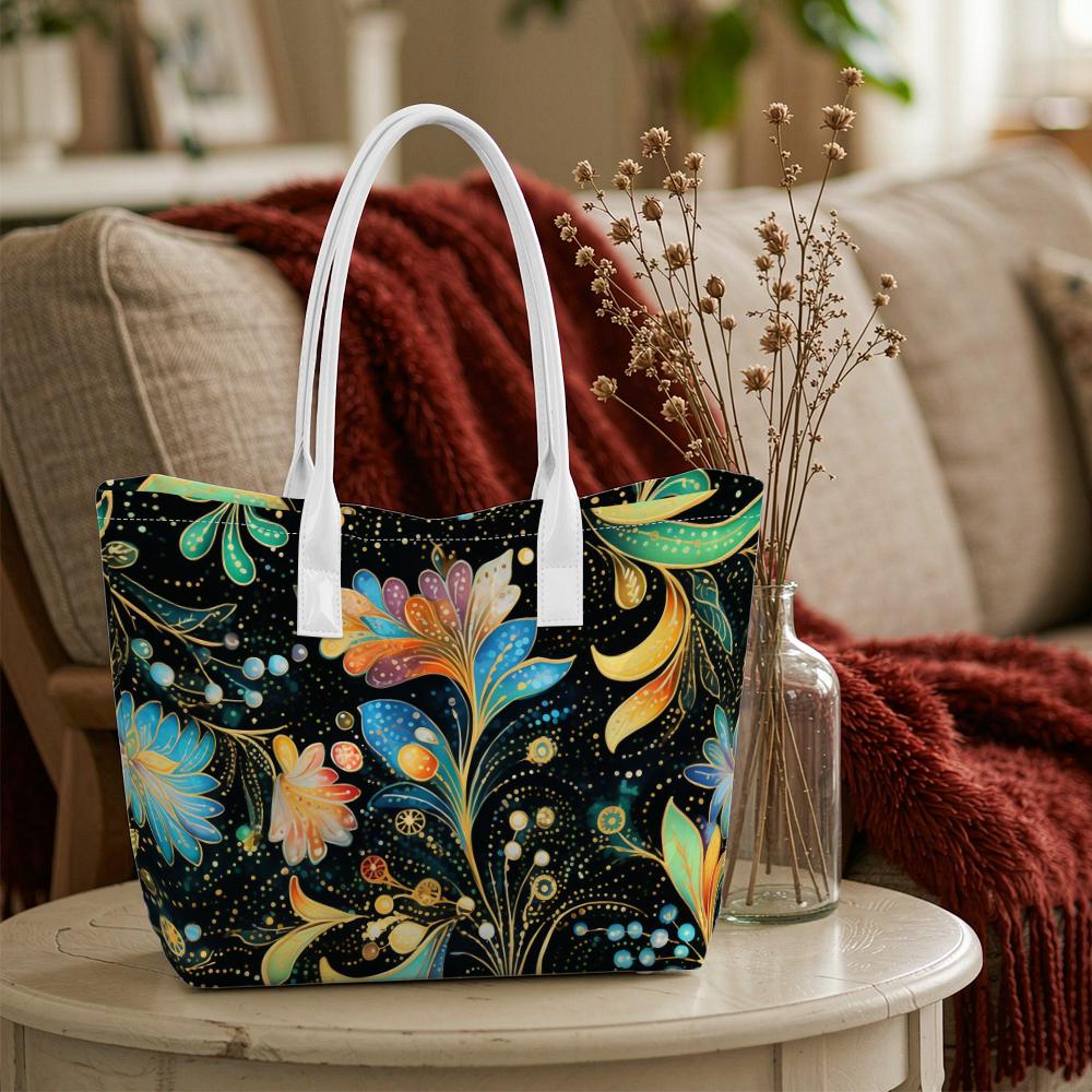 Vibrant Floral Pattern Tote Bag Casual Portable Shoulder Bag for Daily Use