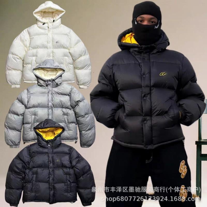 Jachetă puffer supradimensionată cu glugă pentru bărbați, din bumbac, călduroasă de iarnă, streetwear, cu broderie, coat casual