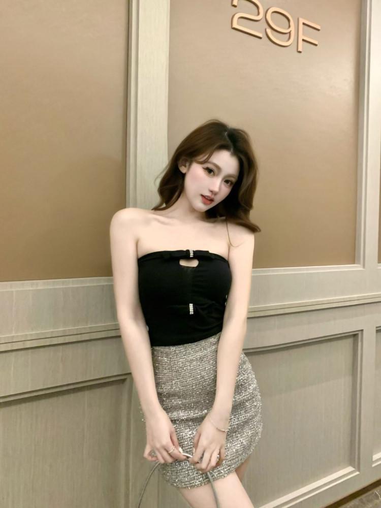 Women s Strapless Hollow Out Bowknot Camisole: Slim Fit, Sexy Bandage Crop Top for Spring/Summer One Size чёрный