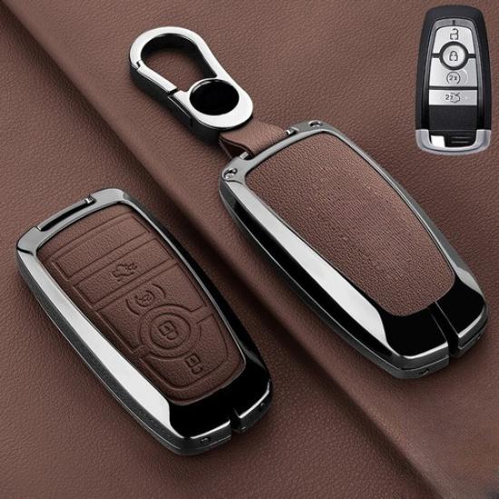 Zinc Alloy Leather Car Key Case Cover For Lincoln MKZ Navigator MKC Continental