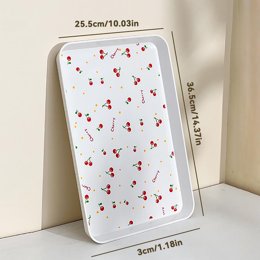 Cherry Pattern Plastic Food Serving Tray Stackable Fruit Dessert Tray Tea Tray Multi-functional Storage Tray For Home Kitchen