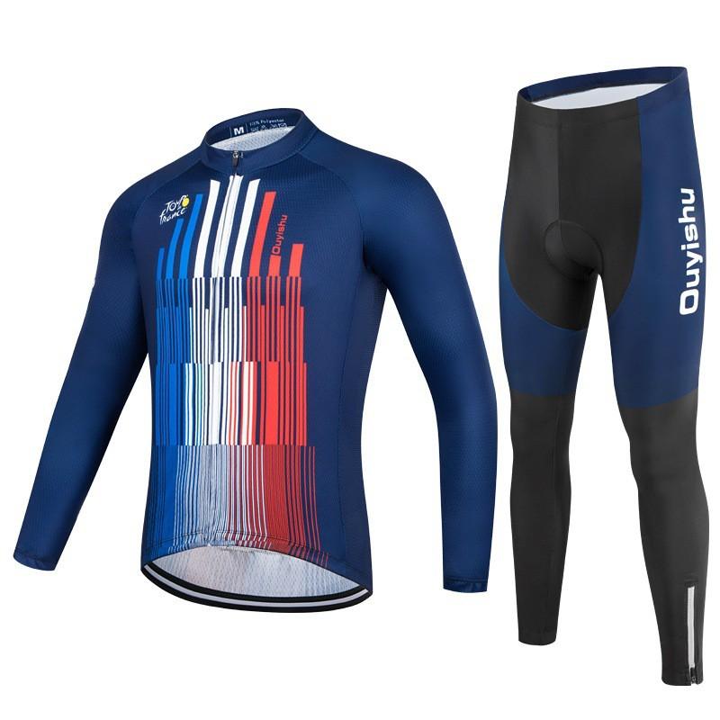 Mens Cycling Jersey Set Long Sleeve Breathable Slim Fit Mountain Road Bike Apparel
