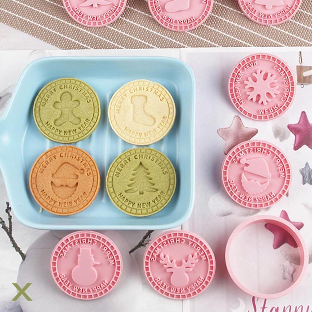9Pcs Plastic Christmas Cookie Cutters 3D Biscuit Embosser Molds Cookie Stamp  New Year Party