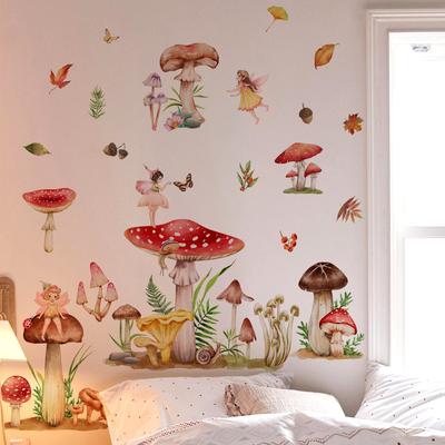 Cartoon Mushroom Fairy Wall Stickers for Girls Room Kids Children Self-adhesive Vinyl Home Decor Living Room Bedroom Wallpaper