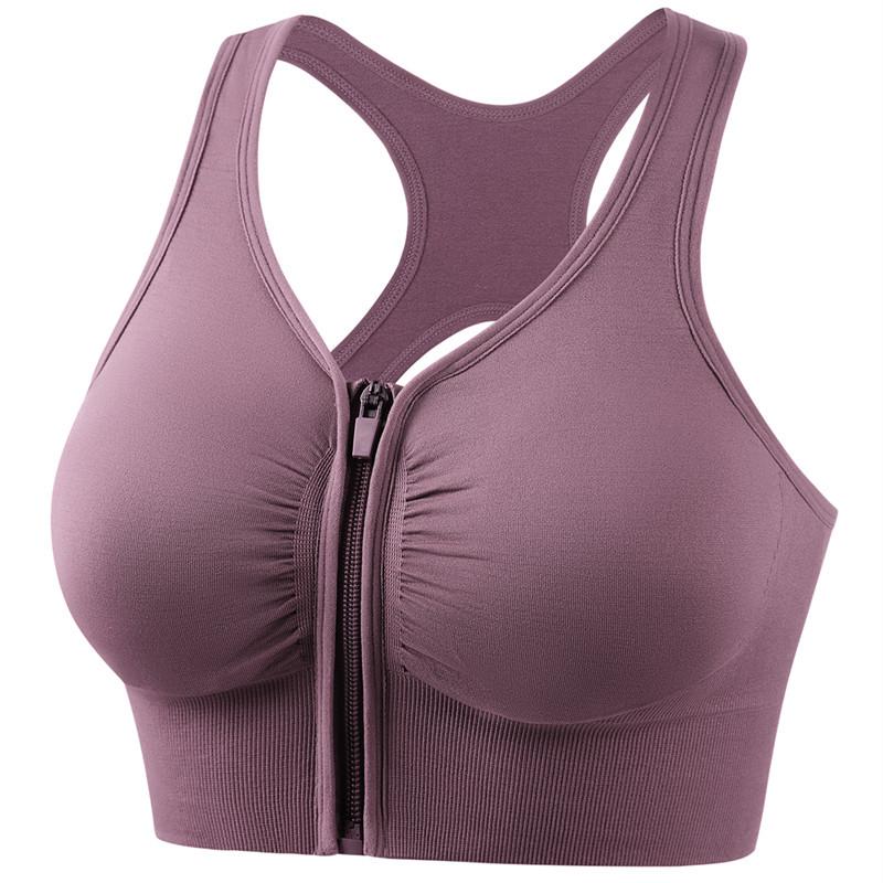 Seamless Women's High-Impact Sports Bra with Front Zipper and Hollow Back Design