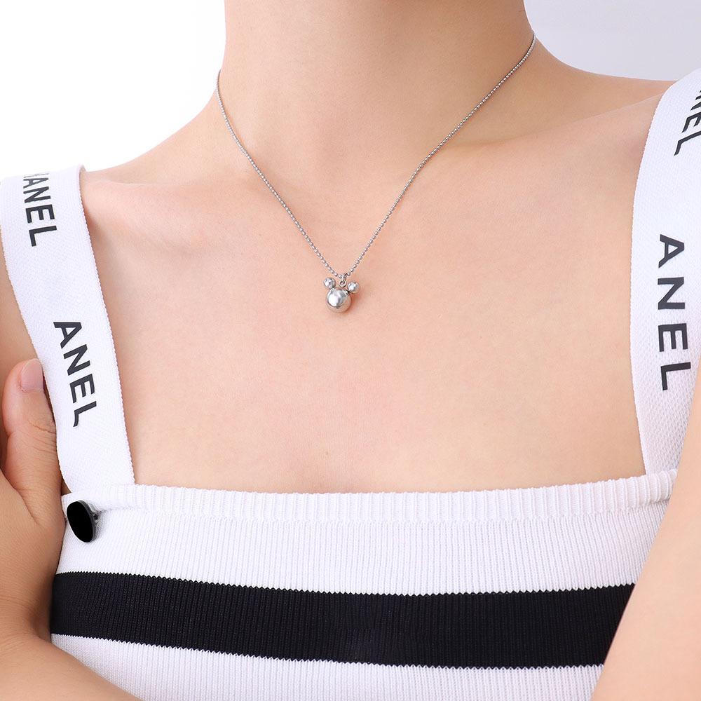 Korean Version Of Trendy Niche Cute Three-Dimensional Little Mouse Pendant Titanium Steel Necklace Sweater Chain Women'S Plated 18K Real Gold P458