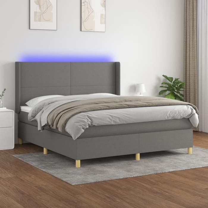 VidaXL Slat Bed Base with Mattress and LED, Upholstered Bed, Double Bed, Adult Bedroom Interior Bed, 3138726