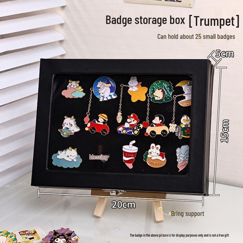 Commemorative Medal Storage Box with Brooch Lid, Ribbon, Display Stand, and Dustproof Felt