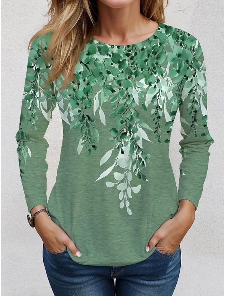 Fashion Women's T Shirt Tee 3D Print Floral Graphic Casual Holiday Fashion Long Sleeve T-shirt O-Neck Yellow Sweatshirt Pullover