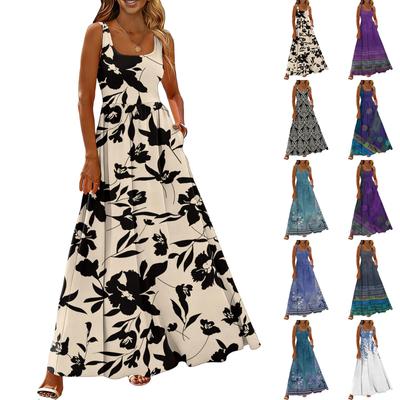 Ladies' Floral Print Summer Casual and Fashionable Sleeveless Long Dress