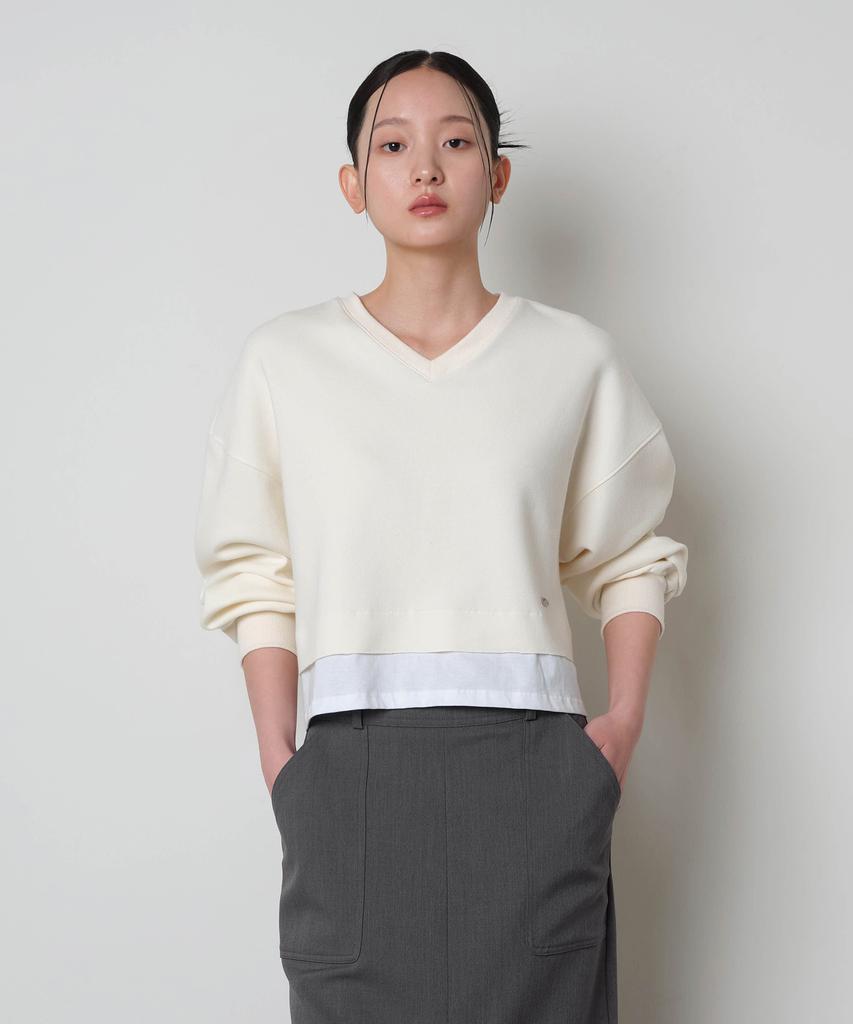 Reventina V-Neck Layered Sweatshirt_Ivory