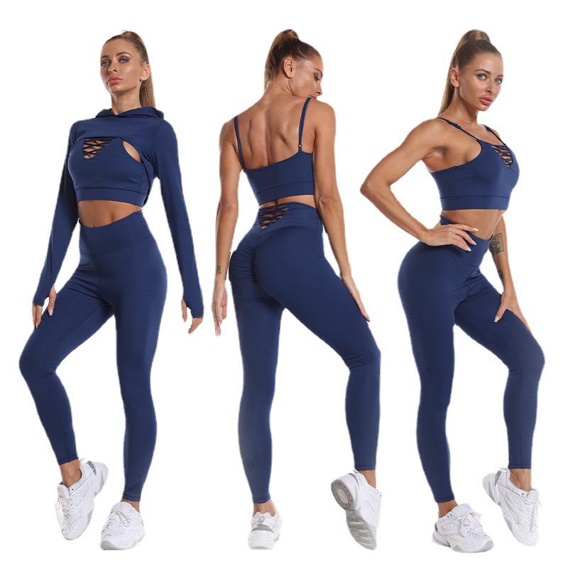 Women's Quick-Dry Hooded Yoga Set: Long Sleeve Top & Peach Butt Leggings