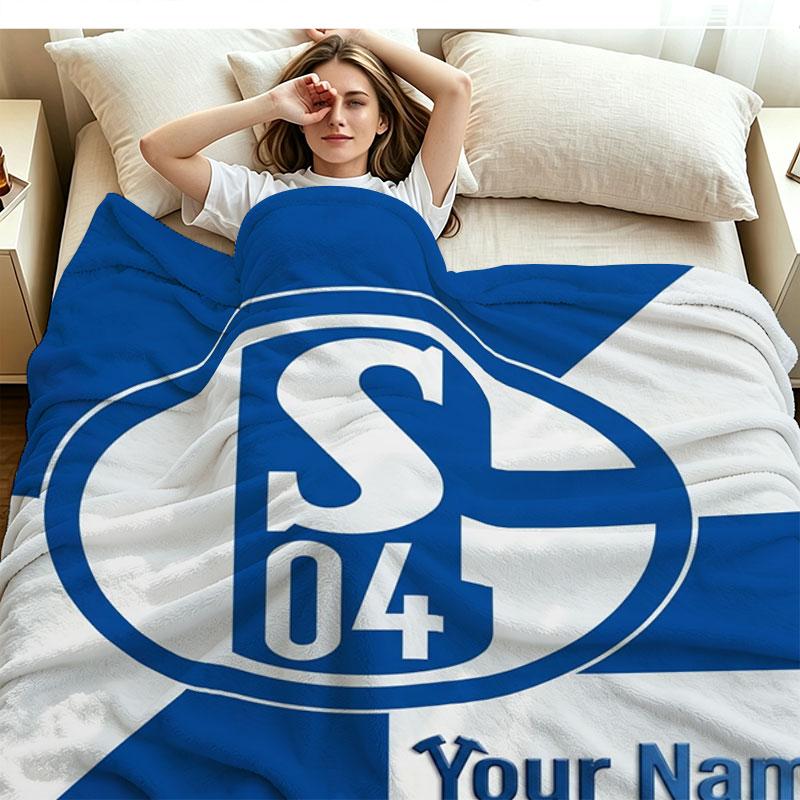 1PC FC Schalke 04 Custom Name Patterned Flannel Blanket Suitable For All Seasons for Home Decor Warmth and Comfort Gifts Holiday Present