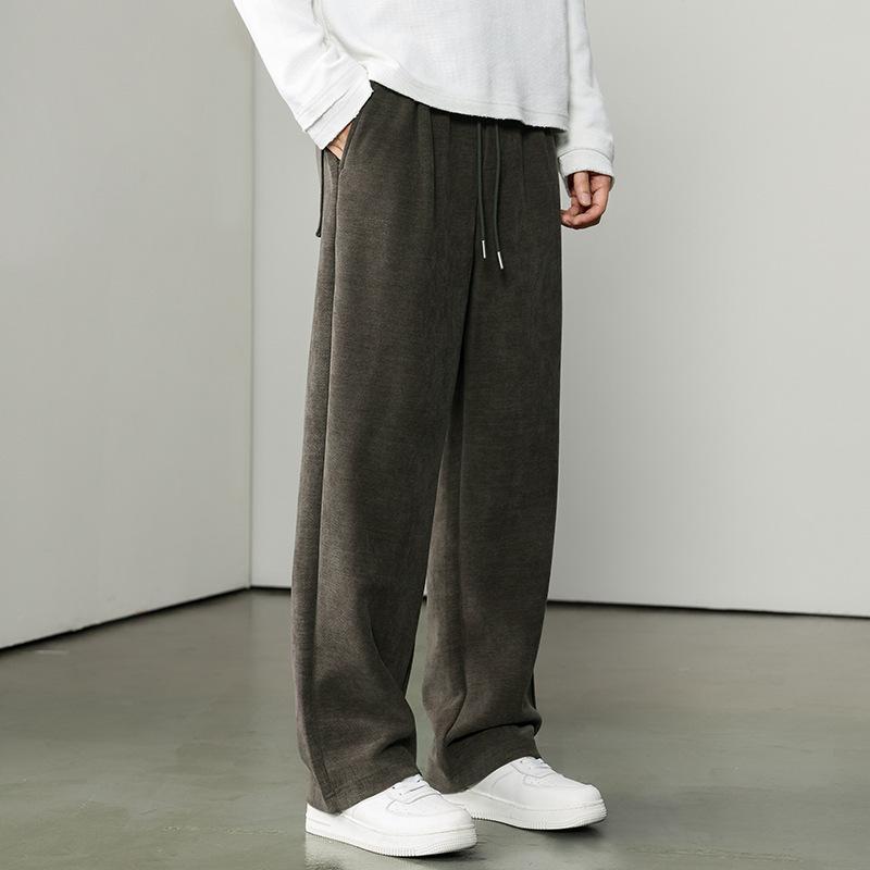 Autumn light luxury straight casual pants men's new high-end drawstring long pants are supple
