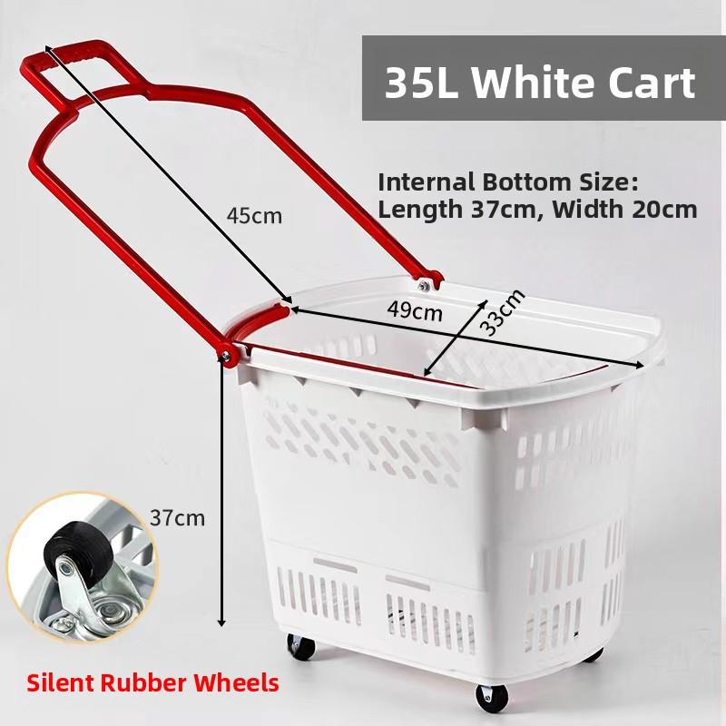 Thickened Plastic Shopping Basket with Wheels Handheld KTV Basket Convenience Store Caddy Vegetable Basket Pull Rod Basket