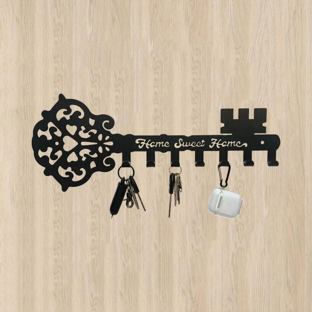 1PC Metal Key Holder, Black Wall Mounted Hook, Ornamental Hanger for Home Decor, Entryway Storage