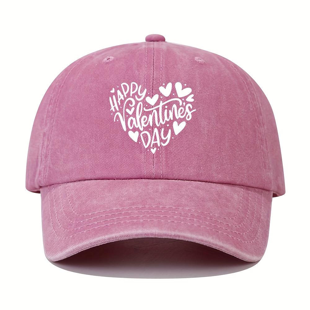 Happy Heart-shaped Printed Couple Baseball Cap Retro Curved Brim Soft Top Adjustable Size Casual Sports Outdoor Hat