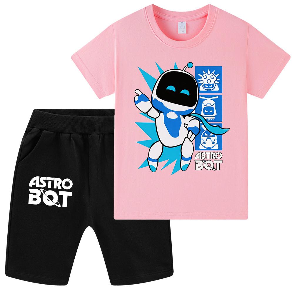 WA1339 Set da 2 pezzi Bambini Ragazzi Ragazze T-shirt a Maniche Corte Stampata Astro Bot Pantaloncini Top Pantaloni Set