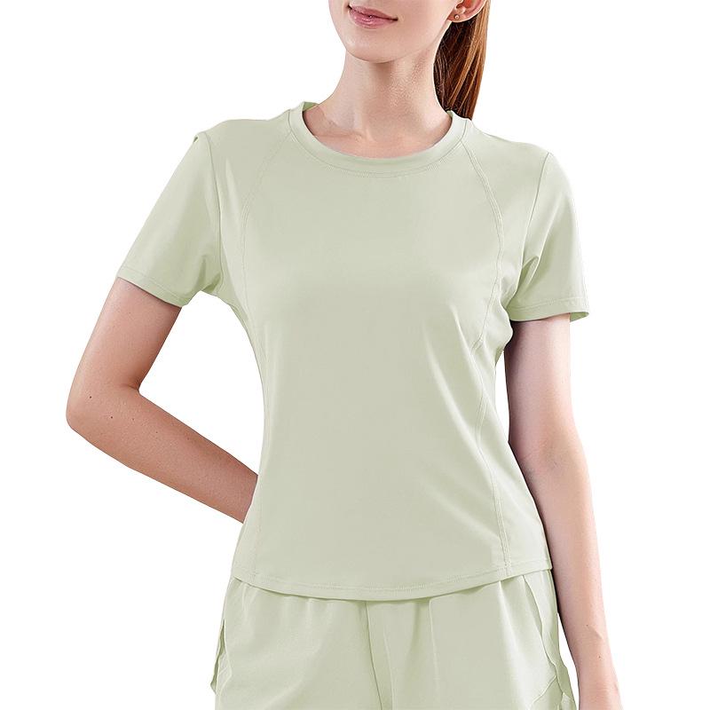 

Женский летний быстросохнущий спортивный комплект: Комплект для йоги и бега с высокой талией, сетчатыми вставками и свободного кроя, с короткими рукавами. M (95-108 jin)