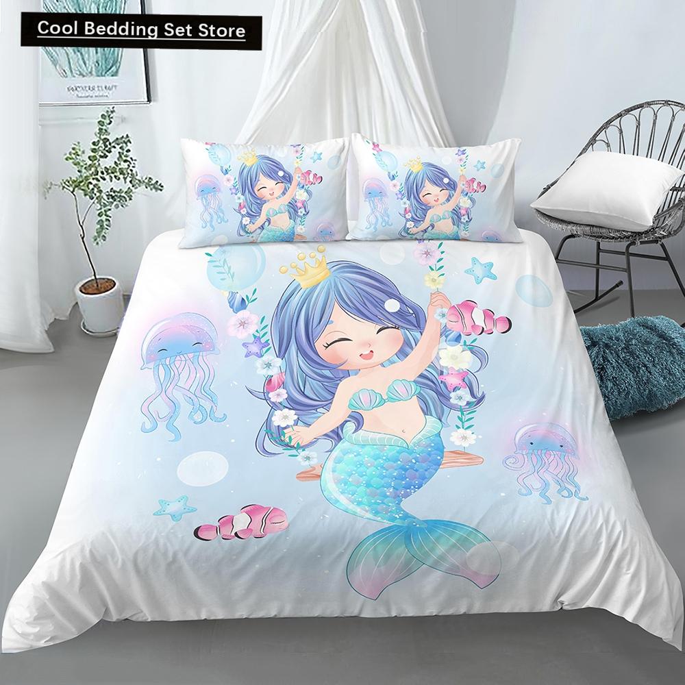 Bedding Set Crib Duvet Cover for Baby Kids Children Cartoon Mermaid Girls Princess King Queen Twin 2/3pcs Polyester Quilt Cover