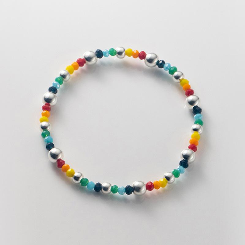925 Silver Rainbow Beaded Bracelet Cute Little Bear Cloud Bracelet Women's Vintage Fashion Handwear Temperament Jewelry