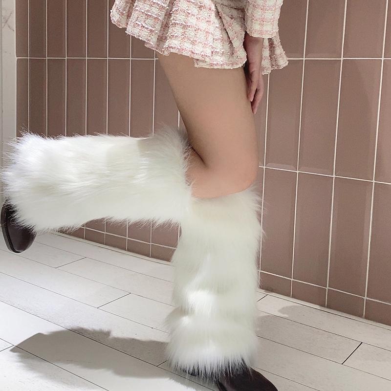 White Black Faux Fur Leg Warmers Boot Covers Goth Solid Leg Socks Punk Jk Knee-Length Hip Hop Hot Girl Fashion Warm Sock Gift