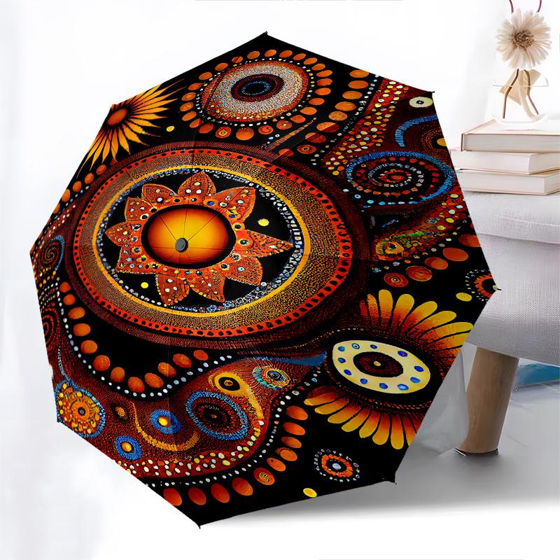 Spiral Mandala Theme Automatic Open/Close Umbrella, Portable 3 Fold Compact Umbrella for Men & Women, Valentine's Day Mother's Day Gift0725025