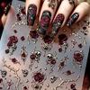 1pcs 5D Bronzing Gold Skull & Blood Rose Nail Stickers 3D Metal Gold Cross Key Floral Nail Decals Self-adhesive Halloween Nails