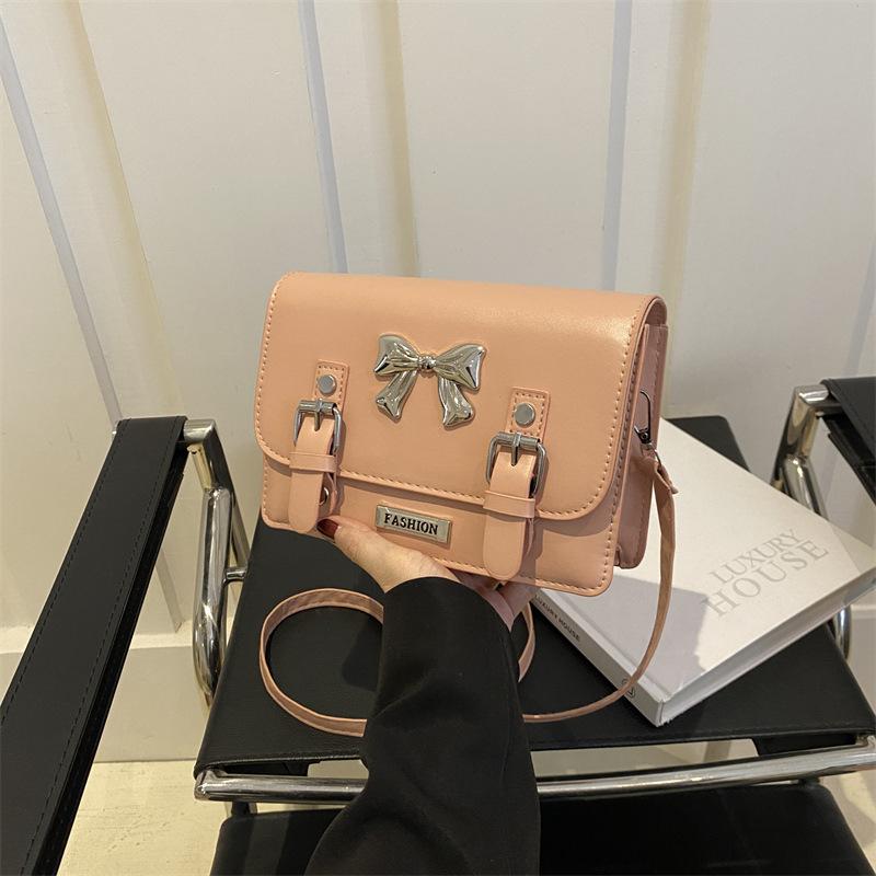 Korean Style Fashion Contrasting Color Postman Bag Women's New Style Bow Small Square Bag Versatile One Shoulder Crossbody Bag