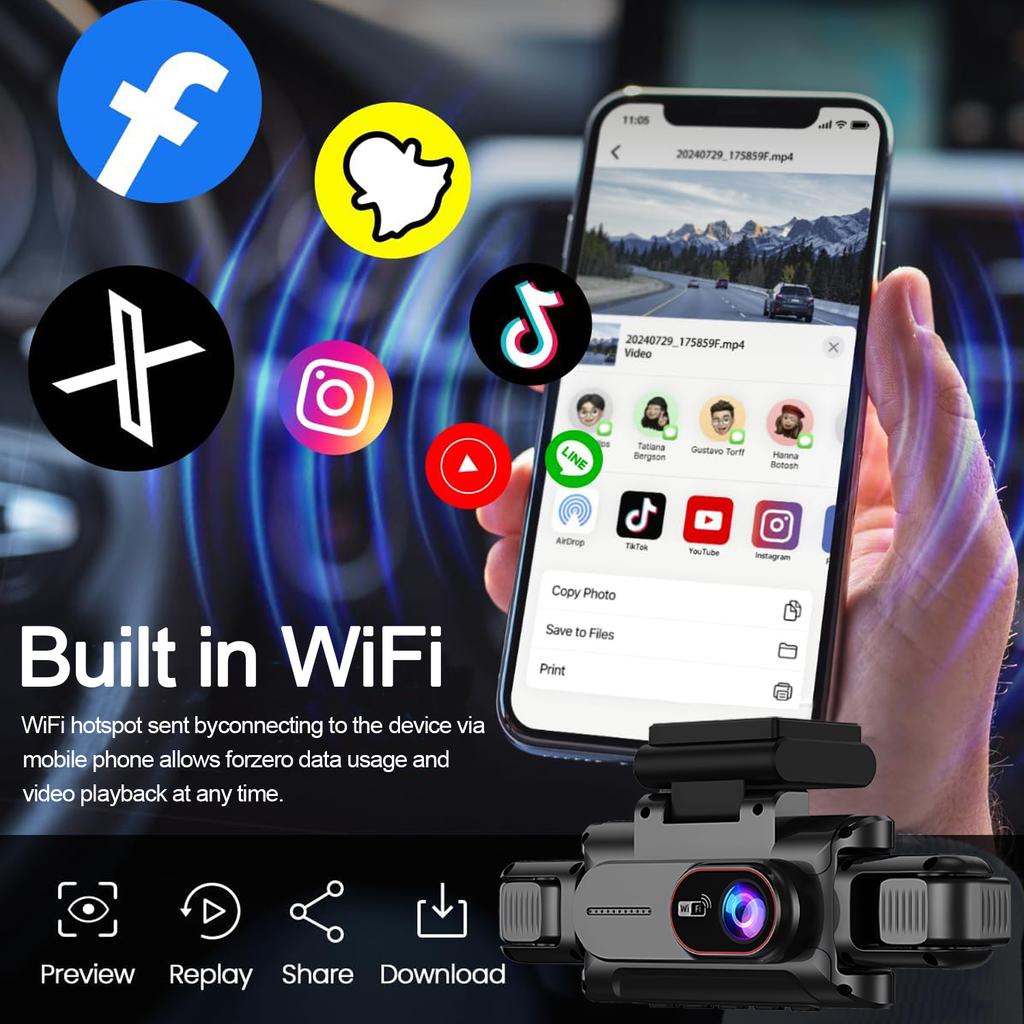 4 Channel Car DVR UHD 1080P 4-Lens Cabin Vehicle Dash Cam 360° All Sides Car Camera Wifi Video Driving Registrator Black Box