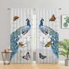 Vintage Peacock Blue Flowers Butterfly Aninmal 3D Digital Printing Thin Hall Window Curtains For KidsBedroom Living Room 2Panels