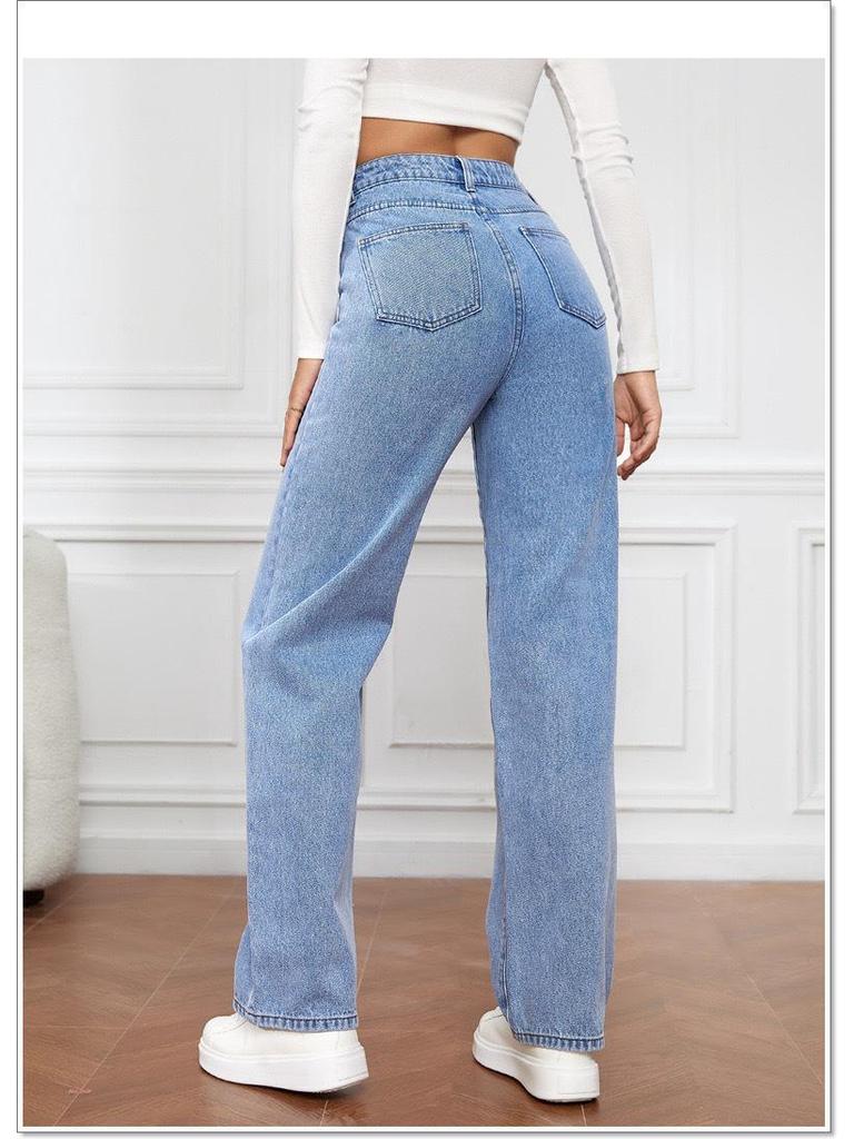 Women's Commuting Wide-Leg Jeans: Washed Elastic European-American Style