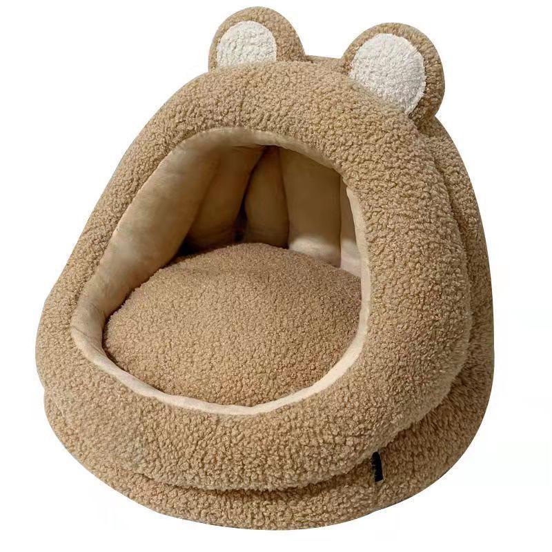 Doghouse Four Seasons Pet Nest Autumn and Winter New Teddy Fleece Semi-closed Bear Slippers Pet Cat Nest