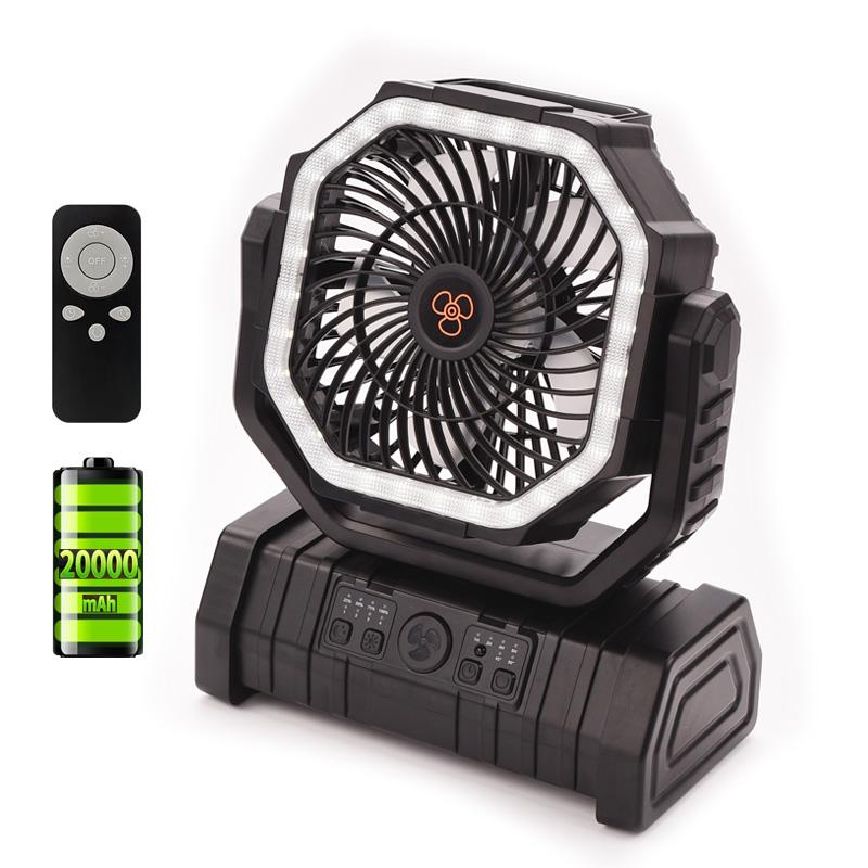 20000mAh Portable Camping Fan with LED Light 4-Speed Desktop Fan Remote Control for Outdoor Tent Fishing F6