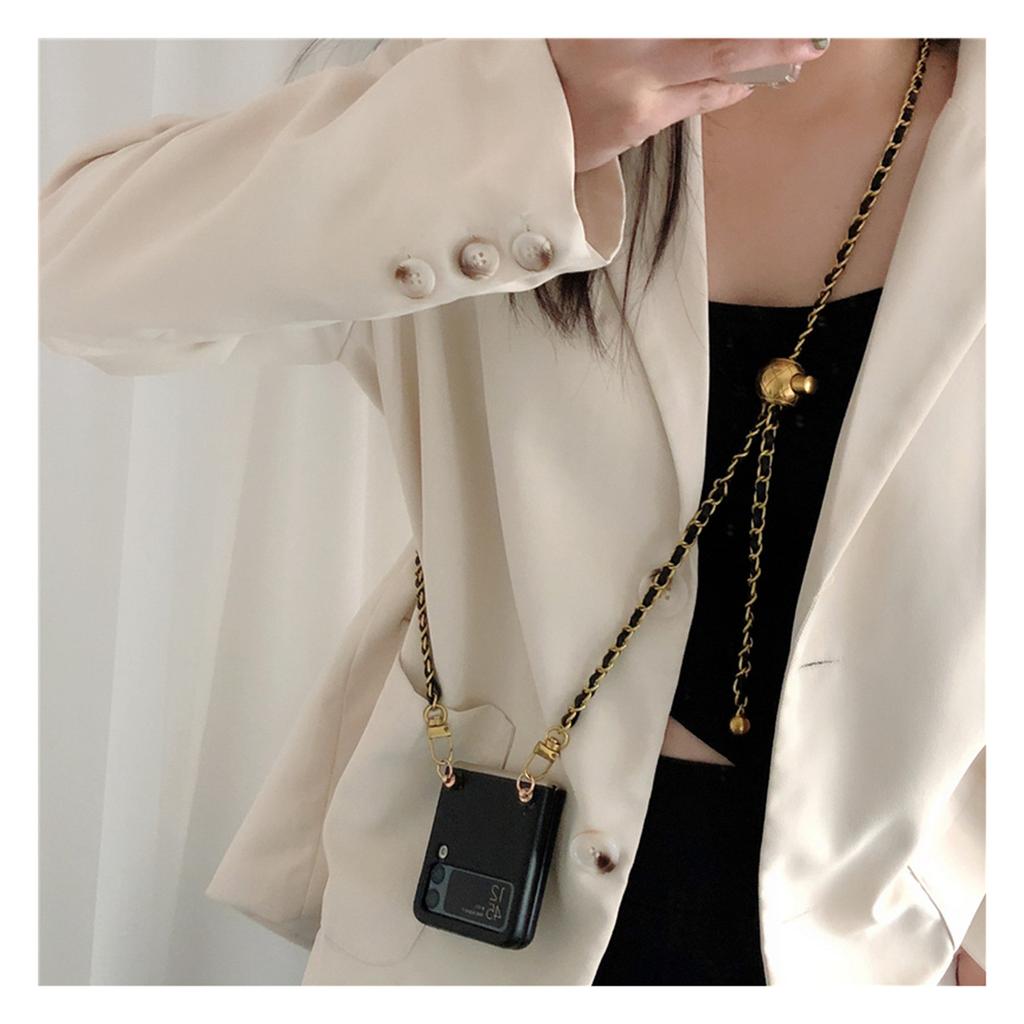 Crossbody Lanyard Halskette Verstellbare Lederkette Schwarz Hülle für Samsung Galaxy Z Flip 3 5g Z Flip3 4 Zflip3 Zflip4 Cover