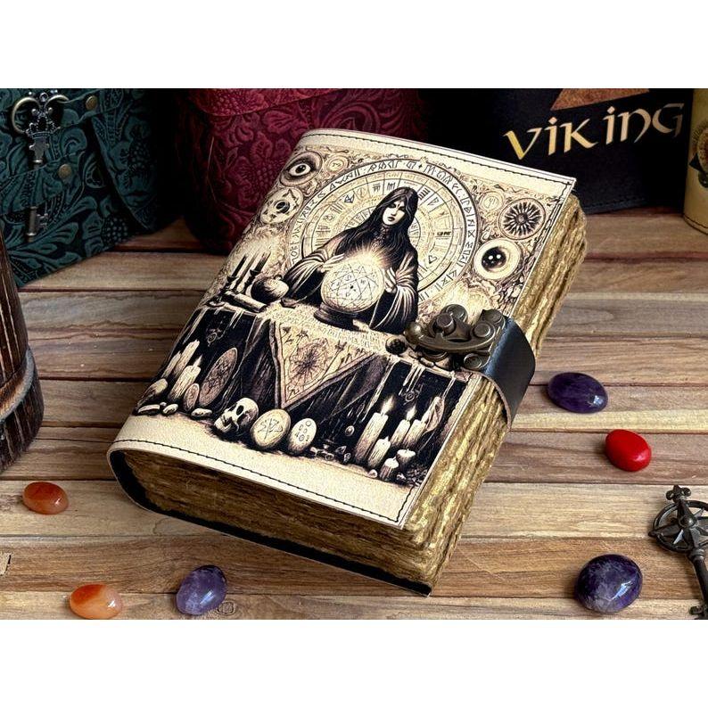 

Кожаный блокнот ручной работы Пустой гримуар заклинаний Блокнот Третий глаз Антикварный викканский блокнот ведьмы Скетчбук для путешествий 7 x 5 in