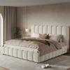 Upholstered Bed, Double Bed, 180*200cm, Bed with Slatted Frame and Upholstered Headboard, Solid Wood Legs, White Bouclé