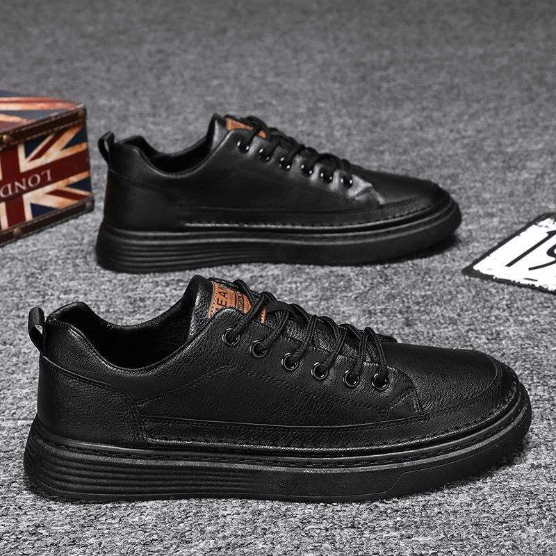 Spring Black Leather Shoes Kitchen Chef Waterproof Skateboard Shoes Work Shoes