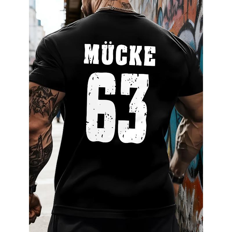 European Sizes Men's 63 Print T-Shirt - Summer Short Sleeve Round Neck Casual Tee , Regular Fit Top for Casual Attire & -Casual Outfits